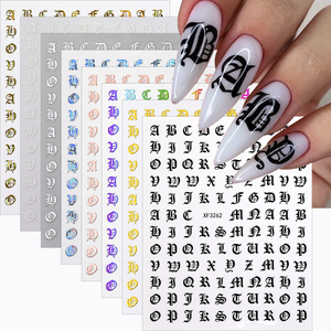 Adesivi per Nail Art 3D con lettere gotiche autoadesive in argento oro alfabeto per Nail Art decalcomania con scritta colorata per unghie tatuaggi adesivi decalcomania - Product Image 1