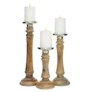 Hecho a mano al por mayor granja vintage hecho a mano Pilar de madera de Navidad Portavelas - Product Image 1