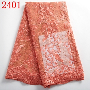 Pháp Hạt Ren Vải Rượu Vang Mới Nhất Châu Phi Lưới Vải Tuyn Ren 5 Yards Nigeria Vải Ren Guipure Chất Lượng Cao 2401 - Product Image 4