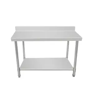 Stainless Steel Worktable With Backsplash Round Leg Assembly