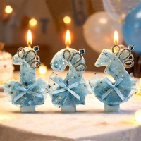 Juego de Velas de Cumpleaños Premium, Elegantes Velas en Espiral con Corona Azul, Tul, Estrellas y Brillo para Decoración de Pasteles de Cumpleaños