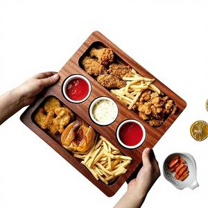 Vassoio Quadrato in Legno Massello Lucidato <span class=keywords><strong>Sabri</strong></span>, Stile Moderno e Semplice, per Snack, Dieta, Ristorante, Bistecca, Piccolo Vassoio in Ebano a Tre Scomparti - Product Image 1