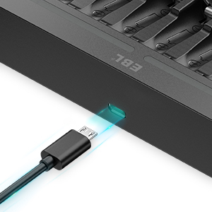 EBL Piles rechargeables NiMH 1,5 V AA 3000 mWh (lot de 4) et piles lithium-ion AAA 1200 mWh avec chargeur intelligent 8 emplacements - Product Image 3
