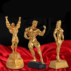 Prezzo all'ingrosso di fabbrica bodybuilidng model sport award trophy luxury Gold plated resin trophy