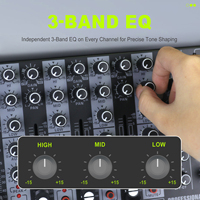 Consola de Mezclas Estéreo Mini ELM E6 de 6 Canales con Interfaz USB, 99 Controladores DSP, Construcción Metálica y Voltaje Universal