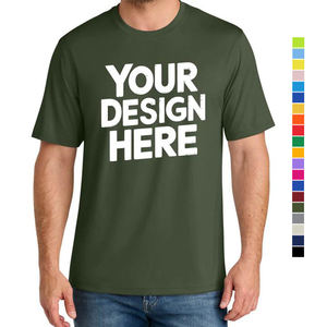 Camiseta de Cuello Redondo Verde Militar Lisa, Clásica, de Corte Regular, Cómoda, para Hombre, con Impresión de Serigrafía Personalizada, para Venta al por Mayor - Product Image 1