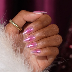 BTArtbox - Uñas Postizas Cortas de Lujo con Forma de Almendra, de Alta Calidad, Color Rosa Degradado Cromado, Juego de Uñas Artificiales a Presión con Pegamento - Product Image 1