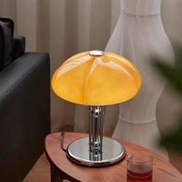 Lampe de bureau en verre en forme de champignon, style nordique Bauhaus rétro, du milieu du siècle, rechargeable, à intensité variable, base en métal chromé, lumière LED pour la décoration de la maison