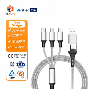 Cáp sạc đa năng 5 trong 1 bằng đồng nguyên chất Type-C, <span class=keywords><strong>Micro</strong></span> <span class=keywords><strong>USB</strong></span>, Type C, dài 1.2m, cáp sạc siêu tốc, cáp dữ liệu bện - Product Image 1