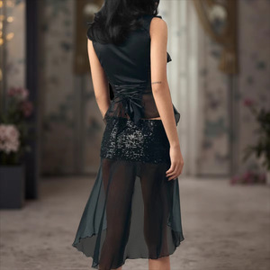 Ensemble de Lingerie Sexy pour Femme Dierlove avec Logo Personnalisé, Corset Noir à Fermeture Avant, Jupe Asymétrique Transparente à Paillettes, Idéal pour les Soirées - Product Image 3
