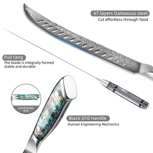 10 "pouces De Luxe En Acier Damas Long Couteau À <span class=keywords><strong>Jambon</strong></span> Japonais En Acier VG-10 Poitrine Tranché Rasoir Sharp Cuisine Chef Couteau Abalon Naturel - Product Image 3