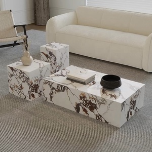 Mesa de Centro Grande de Estilo Nórdico Moderno, de Lujo y a Precio Económico, con Base de Piedra Calacatta Viola Quemada - Product Image 3