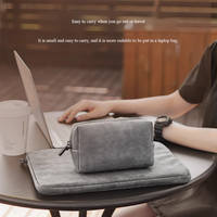 Sac de rangement décontracté en PU avec fermeture éclair pour adaptateur secteur, clé USB, souris d'ordinateur et accessoires de batterie externe - Petit sac
