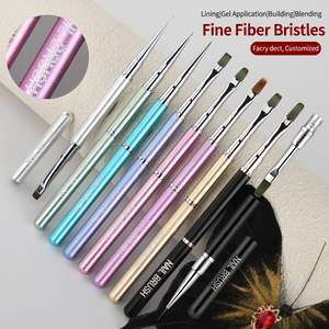Lot de pinceaux liner à logo personnalisé pour ongles, poils en nylon souples, manche métallique dépoli, outil de précision pour le nail art en salon - Product Image 2