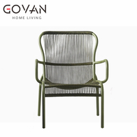 Chaise de salle à manger d'extérieur en corde tressée pour patio d'hôtel au design moderne, chaise de jardin à accoudoirs, chaise de salle à manger d'extérieur