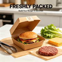 Boîte à hamburger en kraft imprimée sur mesure, boîte à clapet jetable de qualité alimentaire pour la restauration rapide à emporter, vente en gros