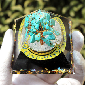 <b>Crystal</b> <b>Chip</b> Pyramid Resin Epoxy Craft Desktop Ornament Turquoise Tree Symbol Obsidian Home Decoration - Product Image 4