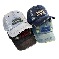 Vintage gescheurde 100% katoenen denim baseballcap, gewassen, roze, met rafelranden, contrast stiksels, verstelbare sportcap