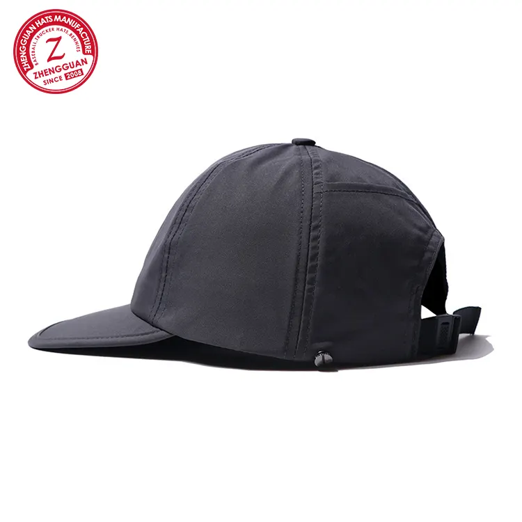 Custom Nylon Waterproof Quick Dry Sport Camp Cap Men's Running Snapback 5 Panel Hat Cap With Pocket