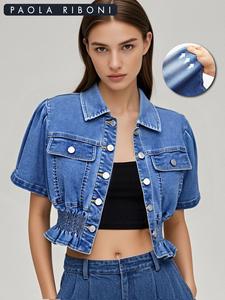 Women's Custom Made <b>Cropped</b> <b>Denim</b> <b>Jacket</b> Full Sleeve Button Plain Custom Made Wholesale Regular Breathable Women <b>Denim</b> <b>Jackets</b> - Product Image 1