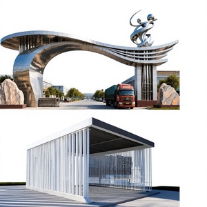 Grand gazebo extérieur en acier inoxydable 304, sculpture de forme irrégulière, structure métallique en acier, couloir, fabricant sur mesure, jardin - Product Image 4