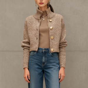 เสื้อคาร์ดิแกนไหมพรมคอสูงติดกระดุมสำหรับผู้หญิง คอลเลคชั่นใหม่รับฤดูใบไม้ร่วง แฟชั่นเสื้อคลุม - Product Image 5