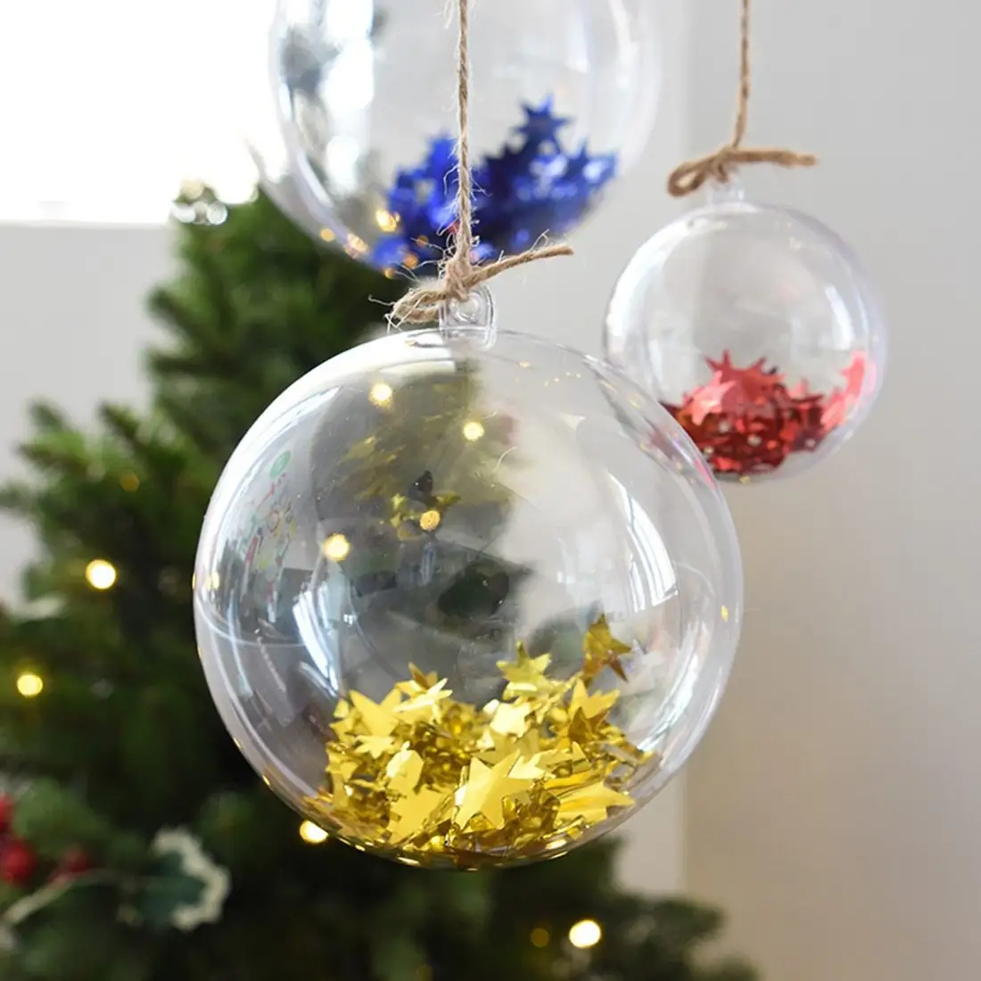 Custom Logo Clear Plastic Christmas Ornaments Ball 10cm Baubles Transparent Open Decoration Christmas Balls