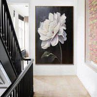 Grande Peinture Murale Contemporaine Fleur Blanche, Peinture à l'Huile Abstraite Peinte à la Main sur Toile, Écologique et Imperméable, Sans Cadre, pour Hôtel