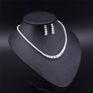 RAKOL SP096 Simple Design Square Zircon Crystal Rhinestone Chain Necklace Earrings Two <b>Sets</b> Women's <b>Jewelry</b> - Product Image 2