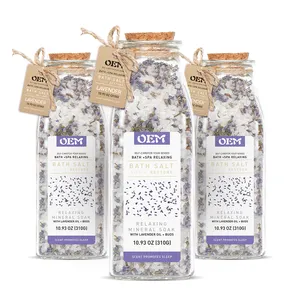 Sal de baño de Etiqueta Privada, sal de baño curativa voluminosa para dormir con aceite de lavanda y brotes para hoteles para el hogar