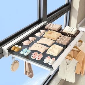 Red de secado de ropa de aluminio retráctil Ropa de pared de baño no perforada Tendedero plegable con gancho - Product Image 1