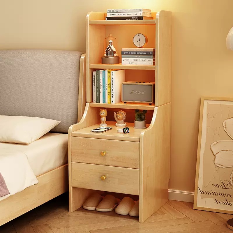 Two-tier bedside table [natural wood color]