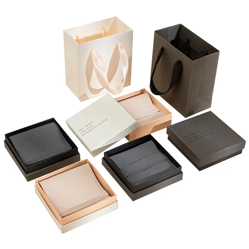 Joyero impreso personalizado, cajón de embalaje con logotipo personalizado, caja de cartón y bolsa de microfibra para joyería