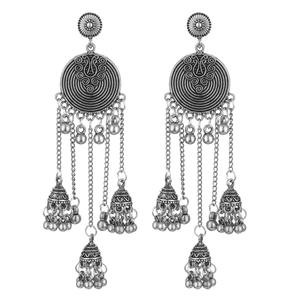 Pendientes de declaración bohemios Vintage <span class=keywords><strong>para</strong></span> mujer, Color plateado y dorado, Zamak indias de campanas, joyería de estilo gitano con borla larga - Product Image 3