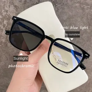 Photochromic chống bức xạ kính cho nam giới và phụ nữ vuông chống màu xanh máy tính kính mắt ngoài trời bóng râm Kính mát nhiếp ảnh