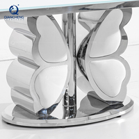Ensemble de salle à manger QIANCHENG en acier inoxydable, verre blanc laiteux, table à manger moderne en forme de papillon