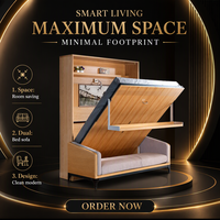 Lit escamotable Queen Size en bois avec bureau intégré et rangement pour chambre et appartement