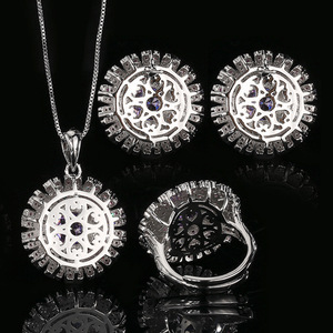 Elegant Fashion Eco-friendly Copper Silver Plated Round Cut 14-10mm Red Zircon Imitation <b>Ruby</b> <b>Necklace</b> 3 Piece Jewelry Set - Product Image 6
