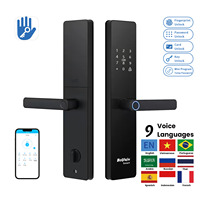 Serrure de porte électrique à commande à distance via l'application TTlock, serrure intelligente à empreintes digitales, mot de passe, carte-clé, serrure numérique intelligente pour porte d'entrée en bois ou en acier