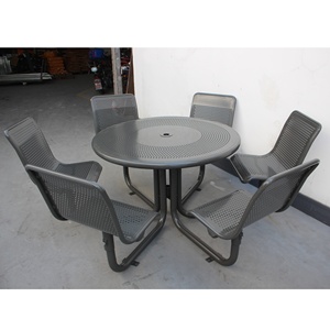 Gavin park – meuble <span class=keywords><strong>de</strong></span> pique-nique rond en acier perforé, imperméable et résistant à la rouille, ensemble <span class=keywords><strong>de</strong></span> <span class=keywords><strong>table</strong></span> d'extérieur avec <span class=keywords><strong>parasol</strong></span> - Product Image 1