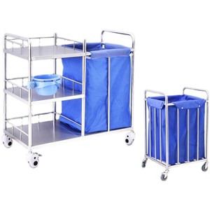 Carrito de Enfermería de Acero Inoxidable Boshengjia de 900 mm y 2 Niveles con Bolsa para Residuos para Uso Hospitalario - Product Image 2