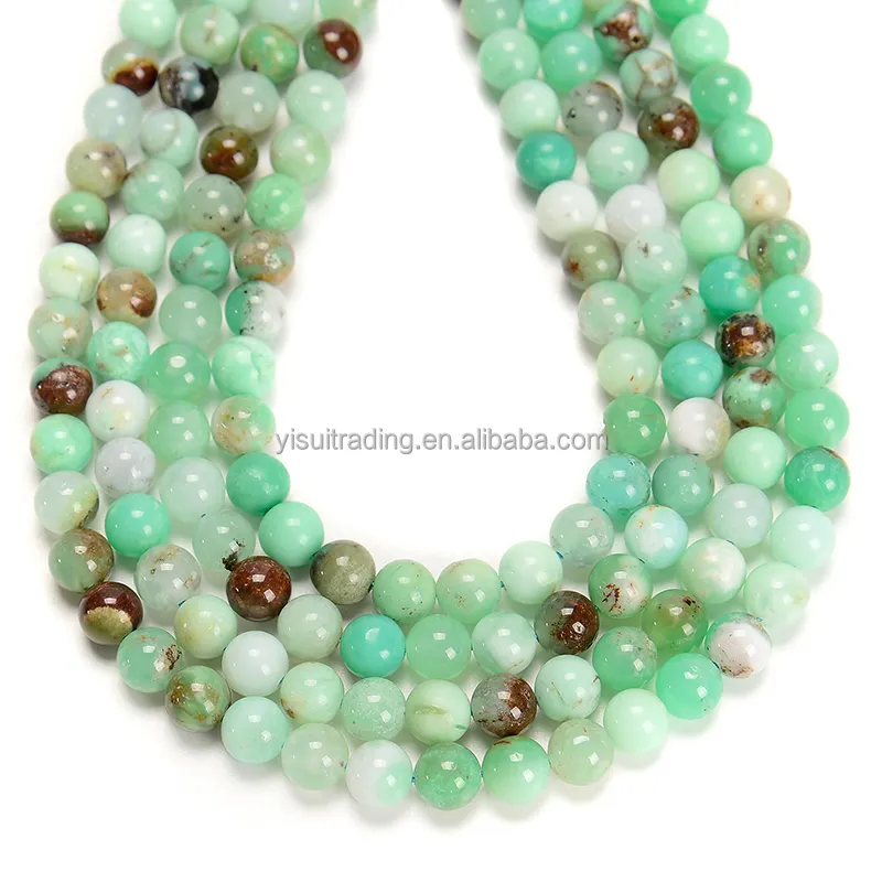 Perles de pierre rondes en forme de boule de chrysoprase australienne verte naturelle de qualité variée