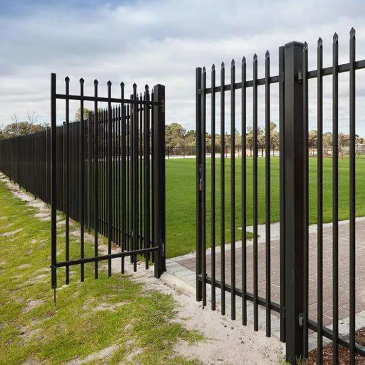 7ft modern black steel wall bar gates plate fence post design