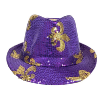 Chapeau de cowboy HLC ACC à sequins Fleur de Lys pour Mardi Gras, chapeau Fedora noir à sequins, accessoire de costume pour défilé de carnaval de la Nouvelle-Orléans