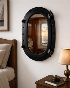 Export Quality Oval Porthole <b>Mirror</b> Aluminum Maritime <b>Wall</b> Décor <b>Black</b> Home Accent Available At Wholesale Price - Product Image 1