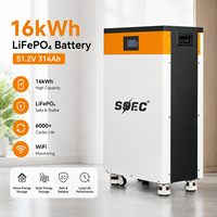 Batterie LiFePO4 SOEC 16 kWh 51,2 V 314 Ah avec roues pour un déplacement facile, système de stockage d'énergie domestique 20 kWh 30 kWh, système de stockage d'énergie solaire