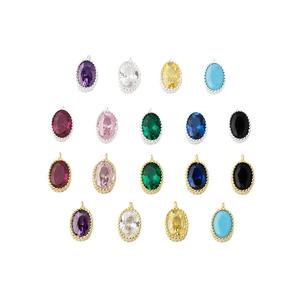 Liontin CZ kecil warna-warni S925 perak murni bertatahkan zirkon Oval Mini DIY aksesori untuk gelang kalung - Product Image 4