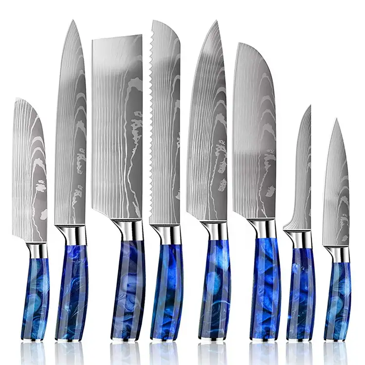 Pisau Dapur Set Inox Kitchen Knife Chef Blue Resin Colour Handle Kichen Knife Multi-functional Stainless Steel Kitchen Knives