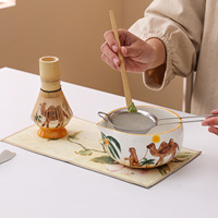 Ensemble de bols à matcha en céramique peints à la main de style japonais, fouet à matcha, ensemble de fouet à matcha personnalisé, kit d'accessoires pour fouet à matcha