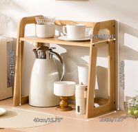 Organizador de Café de Bambú Natural de 2 Niveles, Estante de Cocina de Madera para Accesorios de Bar, Botellas de Sirope y Artículos Esenciales para el Café